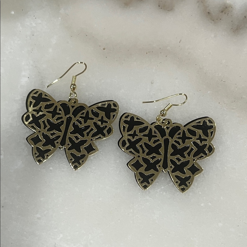 Chic Gold and Black Butterfly Earrings